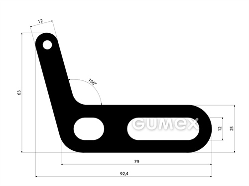 "L" Gummiprofil mit Loch, 63x92,4/25mm, Länge 1020mm, 70°ShA, EPDM, -40°C/+100°C, schwarz, 